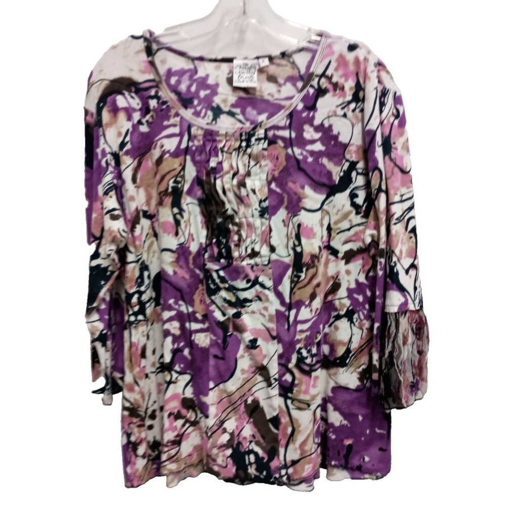 Parsley & Sage Womens Top XL Floral Abstract Wearable Art Eclectic Lagenlook